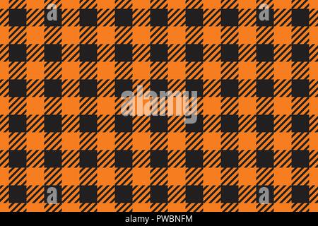 Vector Seamless pattern horizontal. Cell background orange color fashion cloth in a cage. Abstract checkered backdrop on dark. Stock Vector