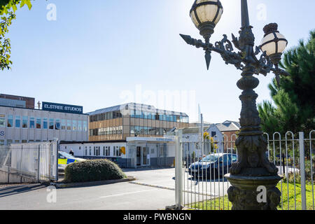 Entrance gates to Elstree Studios, Shenley Road, Borehamwood, Hertfordshire, England, United Kingdom Stock Photo