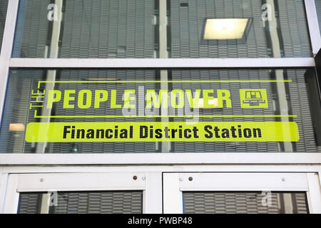 The elevated 'People Mover' or 'Detroit's Elevated Train' for a ride over Greektown, in Michigan, USA Stock Photo