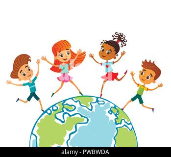 Globe kids. Children Earth day. Vector illustration Stock Vector