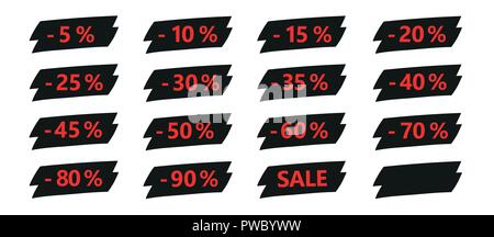 black and red discount sale label set vector illustration EPS10 Stock Vector