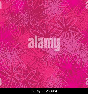 Abstract Pink Flowers-Monochromatic Flowers. Seamless repeat Pattern Background in Punchy Pink. Stock Vector