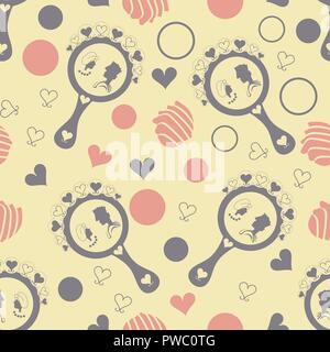 Retro Couple in Mirror of Hearts-Spa in the Country.Seamless Repeat Pattern Stock Vector
