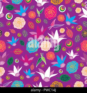 Flowers Colours-Flowers in Bloom Seamless Repeat Pattern. Pattern Background. Stock Vector