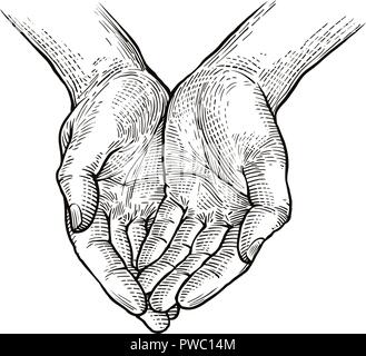 Folded arms, cupped or open hands sketch. Vintage vector illustration Stock Vector