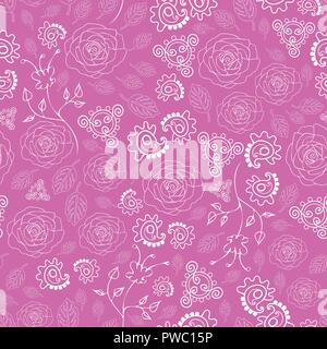 Roses and Paisley-Flowers in Bloom Seamless Repeat Pattern. Pattern Background. Stock Vector
