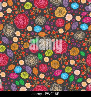 Roses Oriental-Flowers in BloomSeamless Repeat Pattern. Pattern Background. Stock Vector