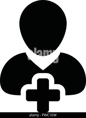User icon vector male add person profile avatar with plus symbol in flat color glyph pictogram illustration Stock Vector