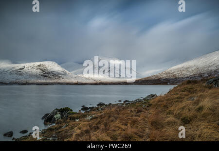 A cold wintery day at the remote Loch Dochard in the Scottish highlands Stock Photo
