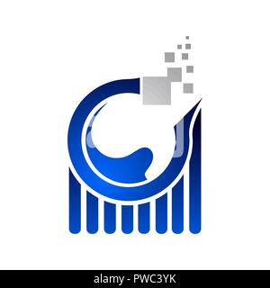 Data analysis worksheet internet logo on blue color Stock Vector