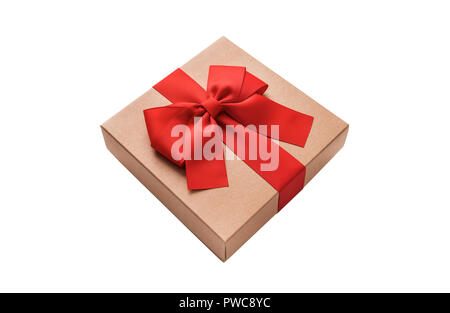 Cardboard gift box with a beautiful bow. Stock Photo
