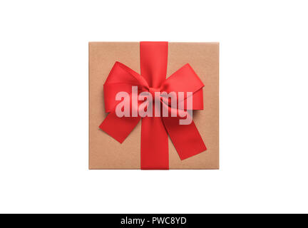 Cardboard gift box with a beautiful bow. Stock Photo
