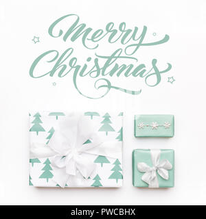 Beautiful Nordic Christmas Gifts Isolated On White Background Turquoise  Colored Wrapped Xmas Boxes Gift Wrapping Concept Stock Photo - Download  Image Now - iStock