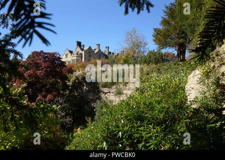 the new house seen from the Quarry at Scotney castle, near Lamberhurst, Kent, United Kingdom Stock Photo