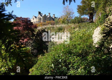 the new house seen from the Quarry at Scotney castle, near Lamberhurst, Kent, United Kingdom Stock Photo