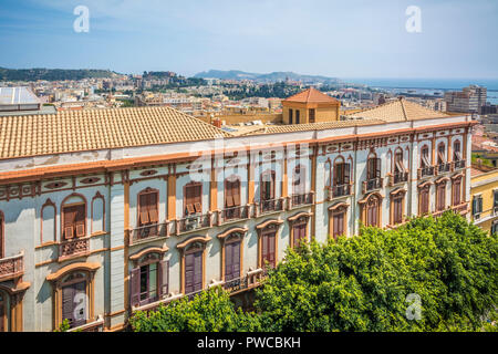 historical Valdes palace seen from above and in the background the city of Cagliari. Palazzo ValdÃ©s is an important icon of the architectural landsca Stock Photo