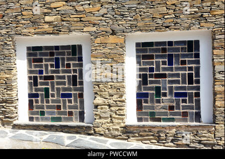 Ground floor window made of colored glass bricks Stock Photo