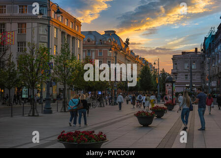Vilnius city center, scenic view at dusk in summer of Gedimino Prospektas - the main thoroughfare in the New Town area of Vilnius, Lithuania. Stock Photo