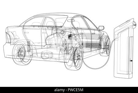 Electric Vehicle Charging Station Sketch Stock Vector