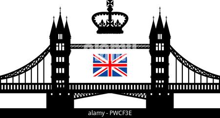 Vector illustration symbolizing the UK. Tower bridge, royal crown and flag. Eps 10 Stock Vector
