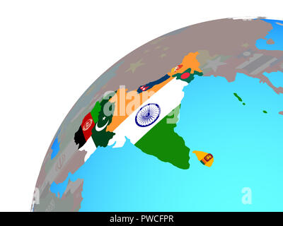 SAARC memeber states with embedded national flags on globe. 3D illustration. Stock Photo
