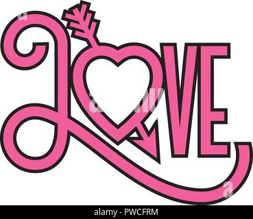 Love heart 3D illustration with arrow through heart. Ornate hand-drawn vector illustration of heart with arrow in retro funky style. Stock Vector