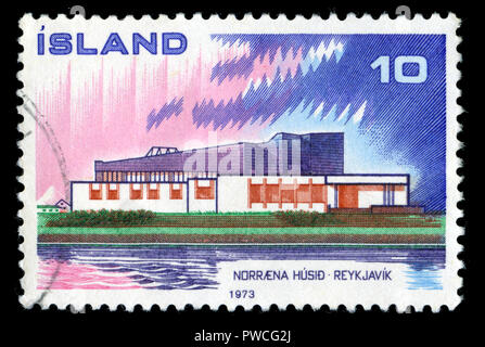 Postmarked stamp from Iceland in the Norden 1973 - House of the North  series issued in 1973 Stock Photo