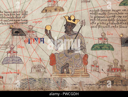 Detail from the Catalan Atlas Sheet 6 showing Mansa Musa, 1375