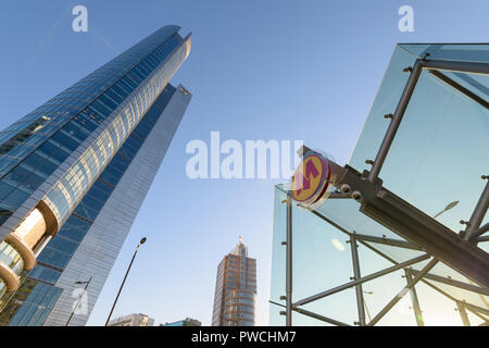 Warsaw, Poland - Oct 1, 2018: Office buildings and a metro station (Rondo 1)  in the downtown of Warsaw, Poland. Stock Photo