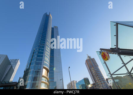 Warsaw, Poland - Oct 1, 2018: Office buildings and a metro station (Rondo 1)  in the downtown of Warsaw, Poland. Stock Photo