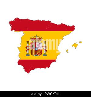 Spain country silhouette with flag on background on white Stock Vector