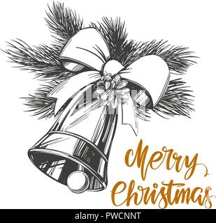 Christmas bells Calligraphy lettering text symbol of Christianity hand drawn vector illustration sketch Stock Vector