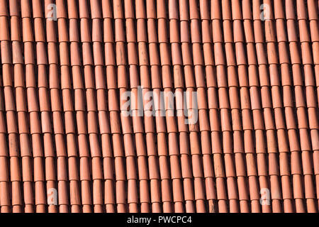 Clay Roof Tiles. Detail of a house roof made with red clay tiles. Stock Photo