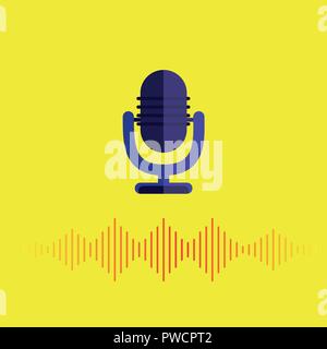 Microphone icon Vector illustration fVoice recognition Sound wave symbol with microphone on yellow background Stock Vector
