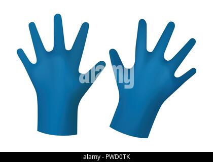 Blue rubber gloves. Safe cleaning. Workwear vector illustration. Stock Vector