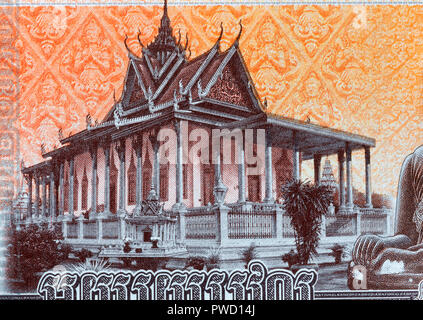 Wat Preah Keo, Silver pagoda from 100 riels banknote, Cambodia, 2014 Stock Photo