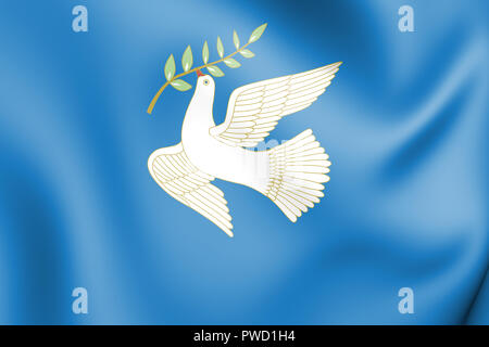 3D Flag of Blagoveshchensk (Bashkortostan), Russia. 3D Illustration. Stock Photo