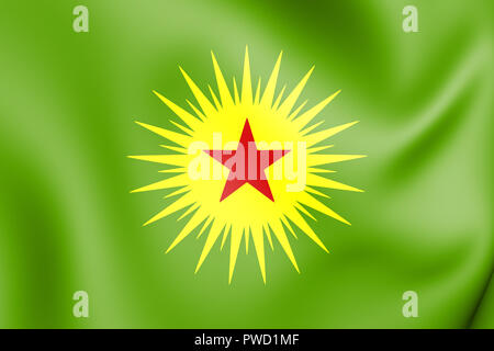 3D Flag of Koma Civaken Kurdistan. 3D Illustration. Stock Photo