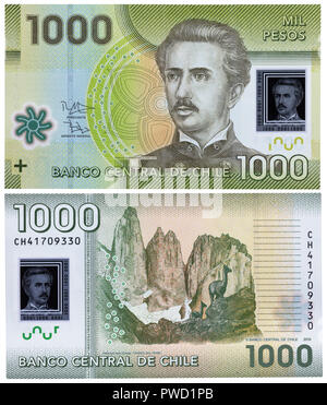 1000 pesos banknote, Ignacio Carrera Pinto, Torres del Paine, Chile, 2014 Stock Photo