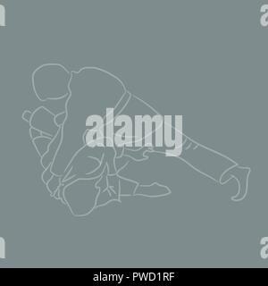 Judo symbol or logo silhouette with line art style. Two fighters with ...