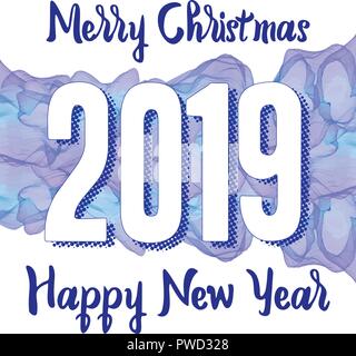 Happy New Year 2019 Greeting Card with on Background. Vector Illustration. Merry Christmas Flyer or Poster Design Stock Vector