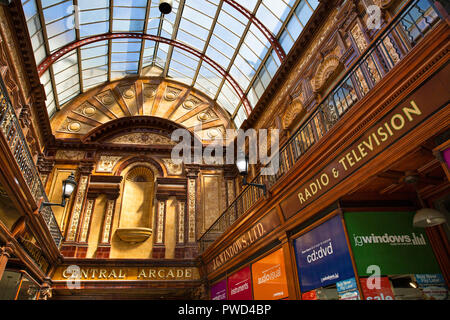 UK, England, Tyneside, Newcastle upon Tyne, Central Arcade, glazed roof and Windows Music Shop Stock Photo