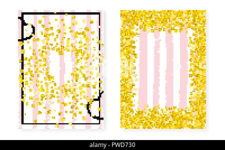 Wedding invitation set with dots and sequins. Bridal shower card Stock Vector