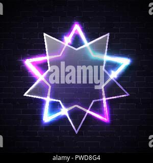 Stars background on texture brick wall. Glowing street signboard design. Night electric sign. Stars vector bright illustration. Stock Vector