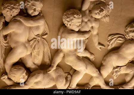 The ceilings of the Palazzo Pitti (Pitti Palace) are adorned with beautiful and ornate paintings, frescos, and carvings. Stock Photo