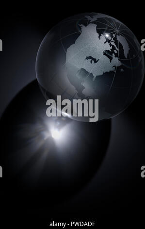 Clear Glass Globe World North America Projecting Continent on Background, World Map, Globe Stock Photo