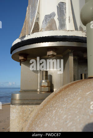 Stainless steel mounting plate fixed to concrete with stainless steel anchor  bolts, supporting Vertical axis wind turbine in Cleveleys lancashire uk Stock Photo