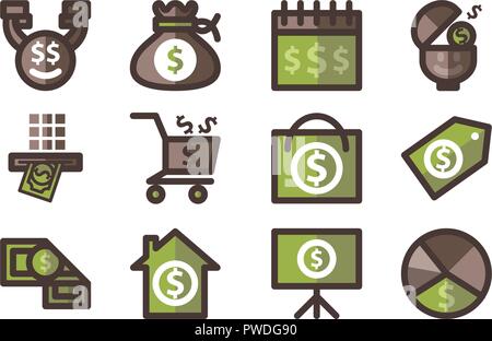 Money Template Flat Icon Set Stock Vector