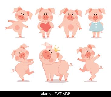 Cartoon little dancing piglets. The year of the pig. Chinese New Year. Stock Vector