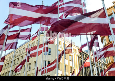 Latvian flags flying in Riga, Latvia Stock Photo